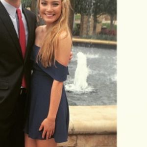 Off-the-shoulder, navy blue dress, size S